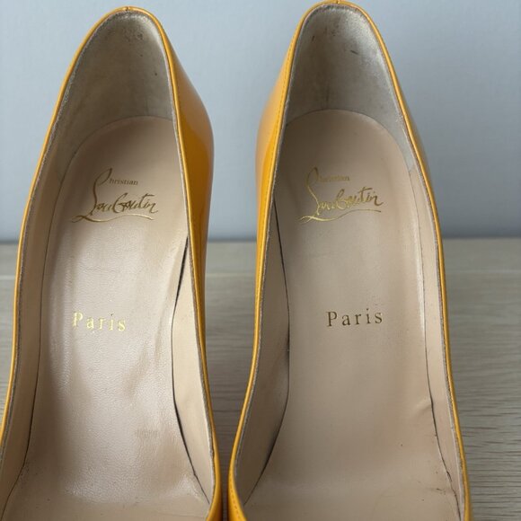 Christian Louboutin Pigalle Follies 100 Yellow Patent Leather Pumps - Picture 4 of 9
